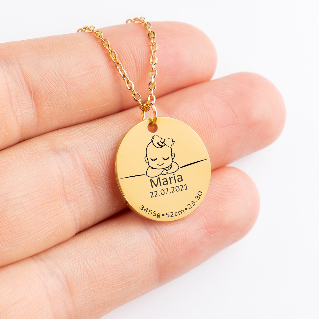 Print On Demand Jewelry Baby Birth Details Necklace
